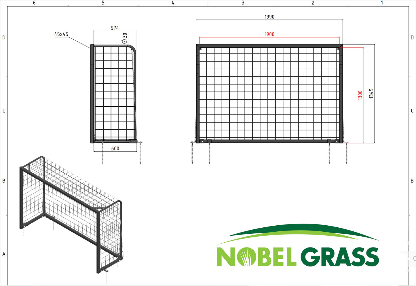 Mini voetbaldoel 199 x 135 x 65 cm